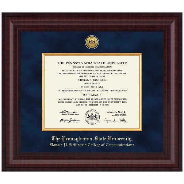 #109 Donald P. Bellisario College of Communications diploma frame Presidential in Premier (Chestnut)